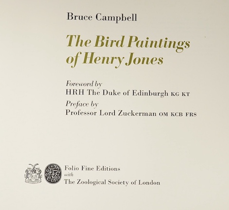 Folio Society - Campbell, Bruce - The Bird Paintings of Henry Jones, no. 166 of 500 copies, with 24 colour plates by Henry Jones, oblong folio, original green half morocco, gilt, brown cloth slip case, gilt arms of the Z